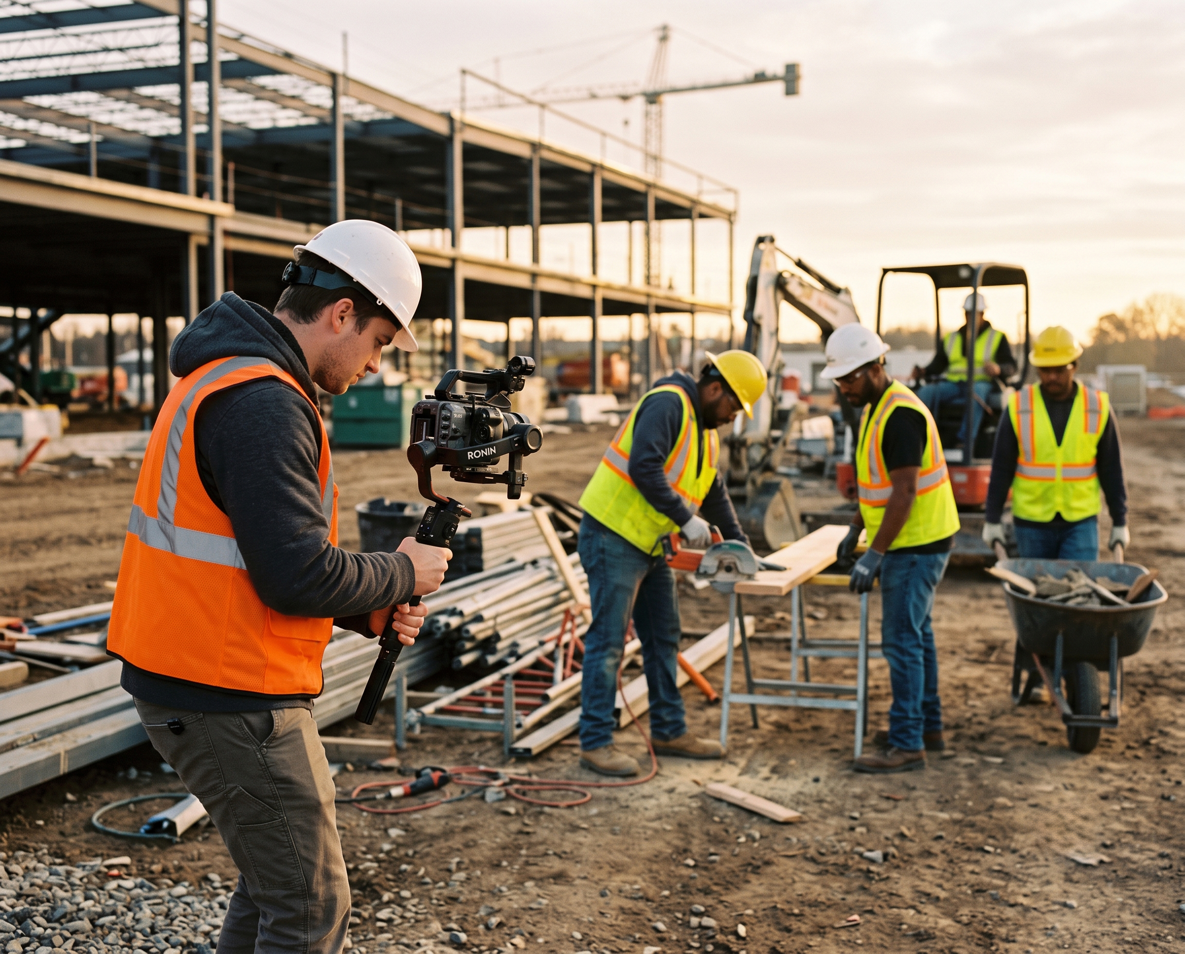Video production on a construction site